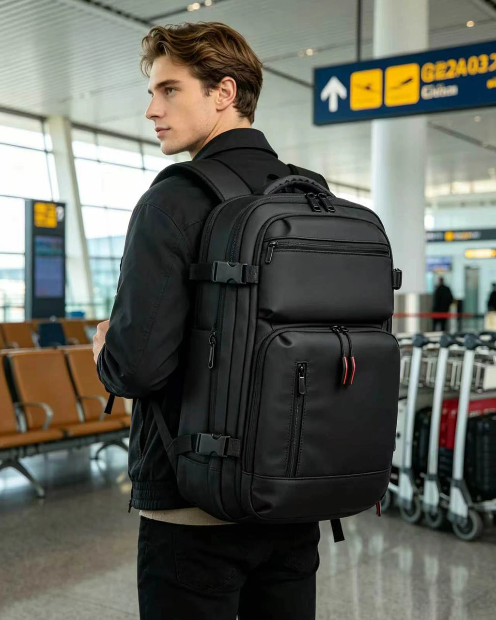 Vacuum Backpack 60L Expandable Air Compression System TSA Lock Carry-On Suitcase Luggage Travel Backpack