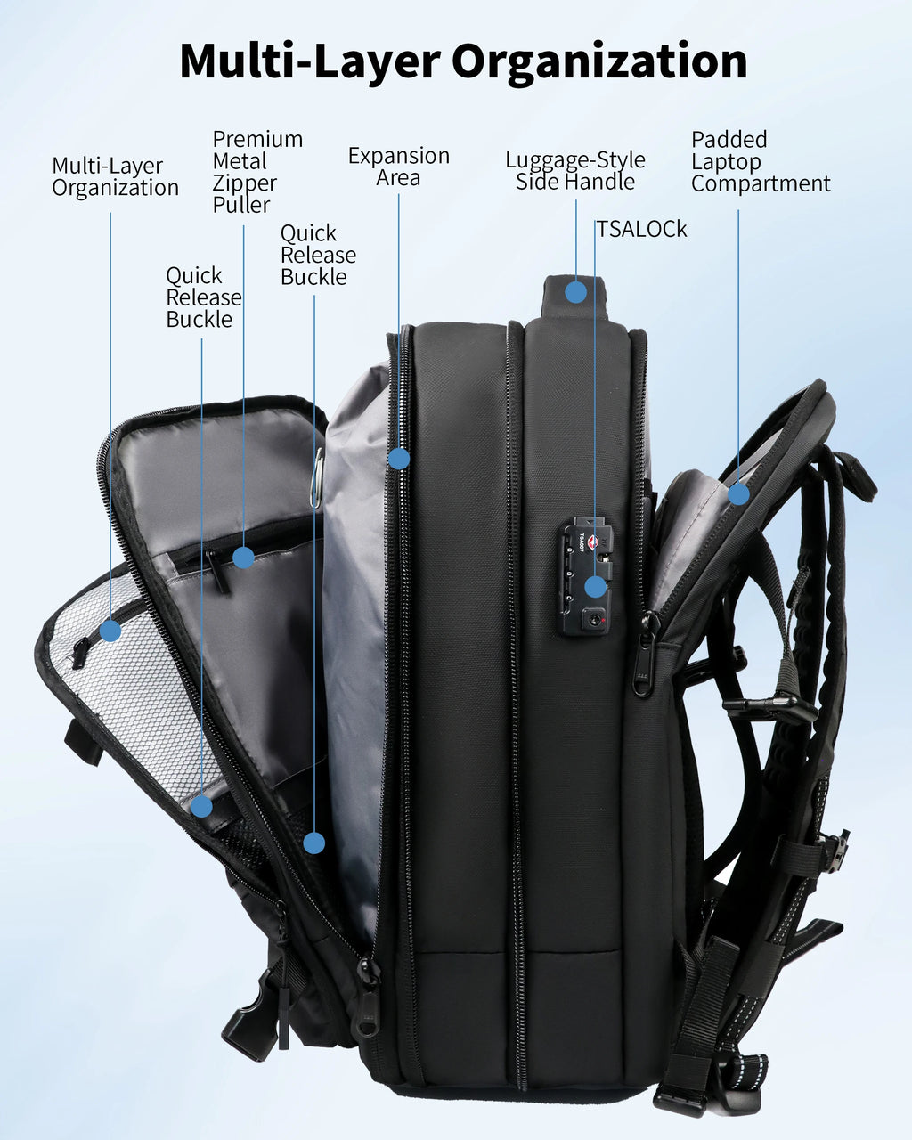 Vacuum Backpack 60L Expandable Air Compression System TSA Lock Carry-On Suitcase Luggage Travel Backpack